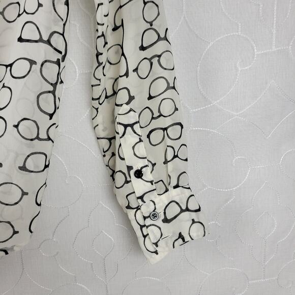 Eyeglasses Print Blouse Womens Small White Black Optical Glasses Spectacles - Picture 5 of 9